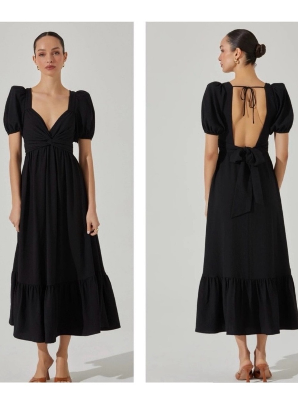 ASTR the Label Tie Back Puff Sleeve Midi Dress
